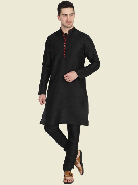 

TAHVO Men Black Solid Dupion Silk Kurta Set