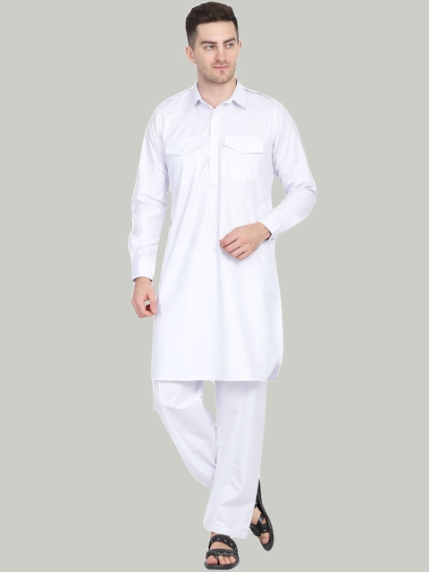

TAHVO Men White Pleated Pure Cotton Kurti with Salwar