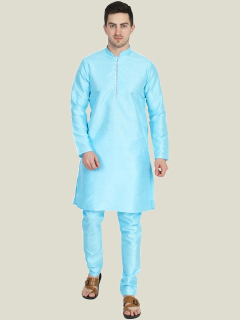 

TAHVO Men Blue Layered Dupion Silk Kurti with Pyjamas