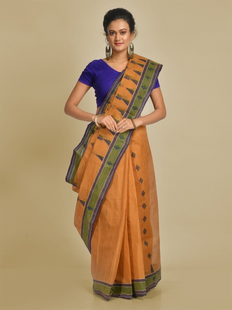 

Mitera Women Beige & Green Floral Pure Cotton Fusion Jamdani Saree