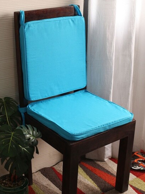 

Lushomes Set of 2 Blue Solid Cotton Chair Pads