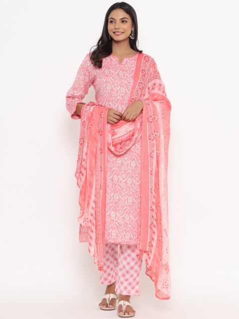 

Do Dhaage Women Pink Printed Rayon Kurta with Trousers & With Dupatta
