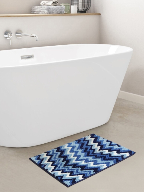 

OBSESSIONS Blue & White 1800 GSM Anti-Skid Bath Rug