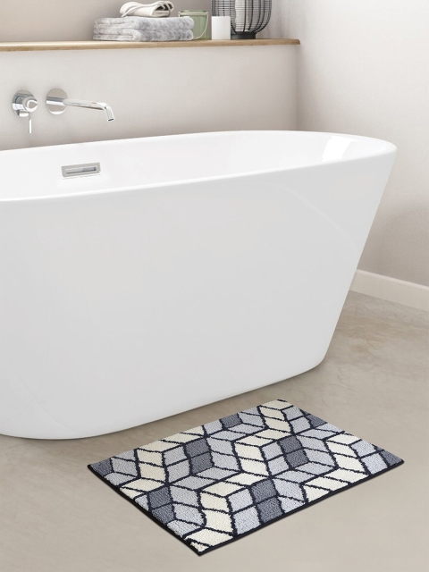 

OBSESSIONS Grey & White Patterned 1800 GSM Bath Rug