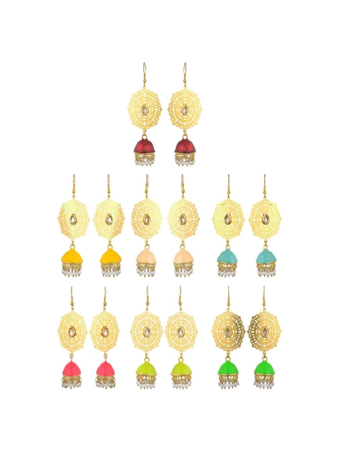 

Kshitij Jewels Women Pair Of 7 Gold Toned Contemporary Hoop Earrings