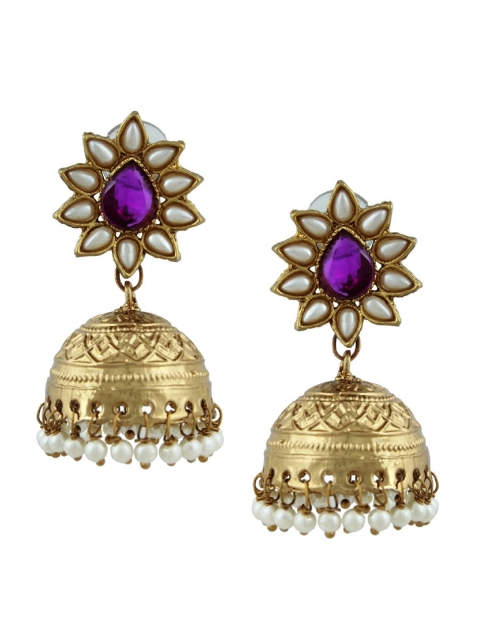 

Kshitij Jewels Gold-Toned & Purple Contemporary Jhumkas Earrings