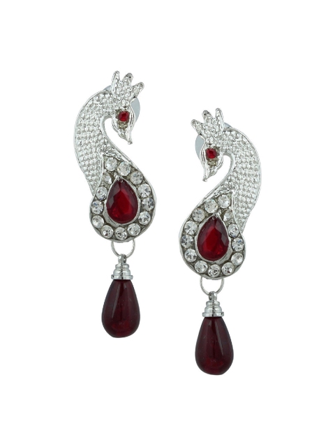 

Kshitij Jewels Maroon & Silver-Toned Contemporary Drop Earrings