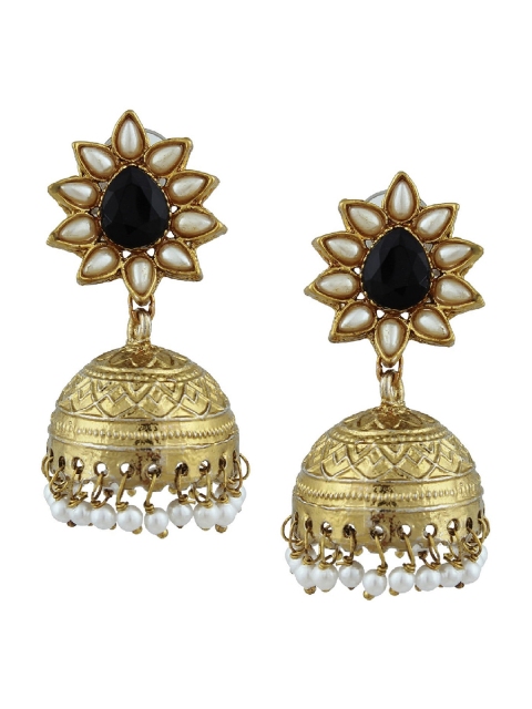 

Kshitij Jewels Black & Gold-Plated Floral Jhumkas Earrings