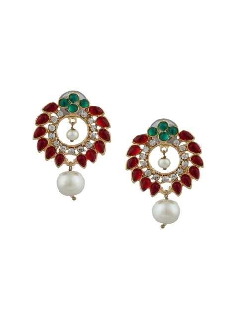 

Kshitij Jewels Red & Green Gold-Plated Contemporary Drop Earrings