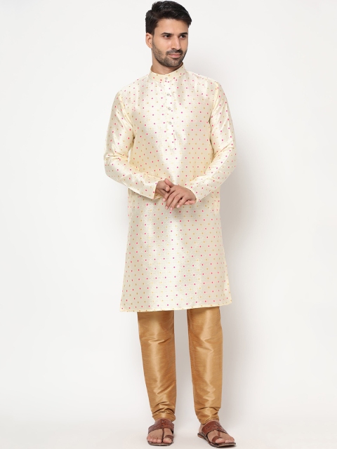 

INDIAN EPIC Men Cream-Coloured Printed Kurta With Churidar