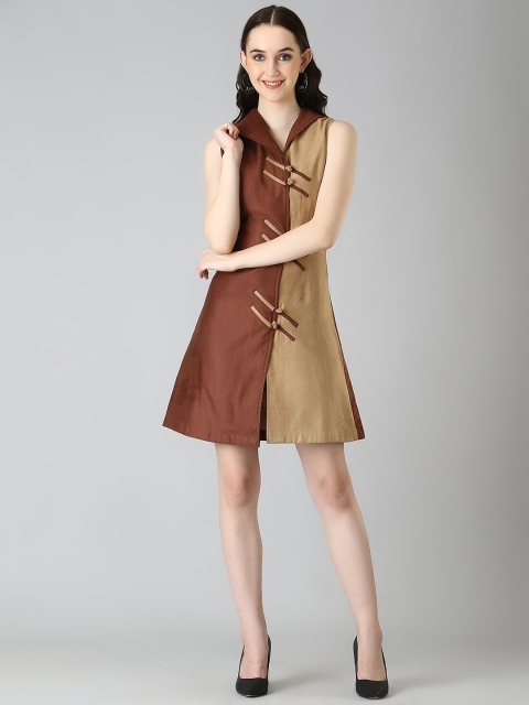 

Again fashions Peach-Coloured Leather A-Line Dress