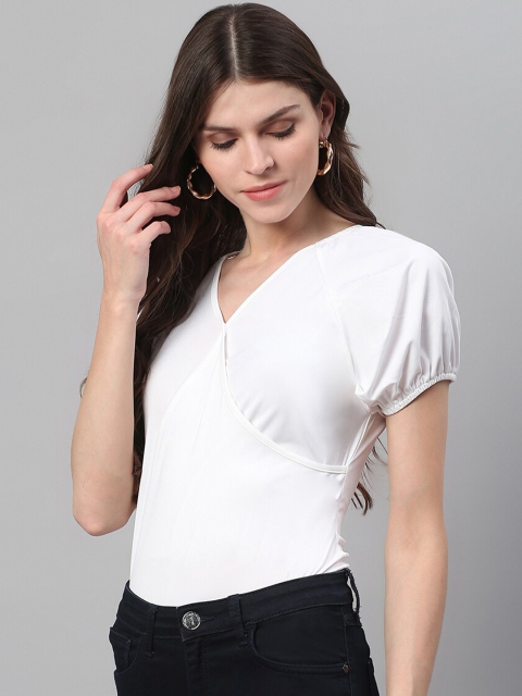 

STALK Women White Solid Cotton Bodysuit