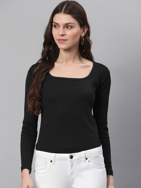 

STALK Women Black Solid Bodysuit