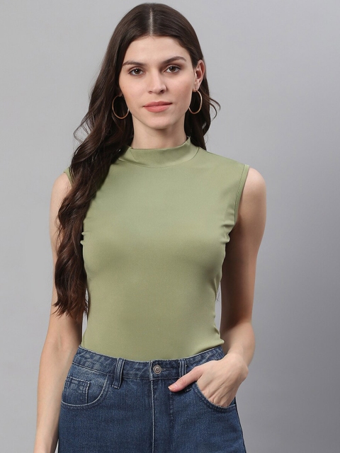 

STALK Women Green Solid Cotton Bodysuit