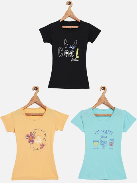 

Little Drops Girls Pack Of 3 Printed T-shirt, Black