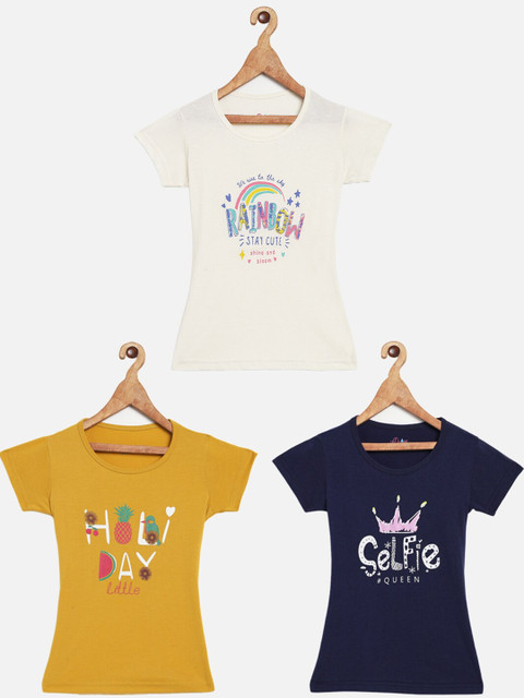 

Little Drops Girls Pack Of 3 Printed T-shirt, Off white