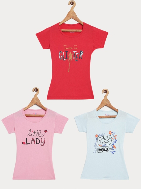 

Little Drops Girls Pack Of 3 Printed T-shirt, Red