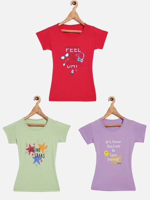 

Little Drops Girls Pack Of 3 Printed T-shirt, Red