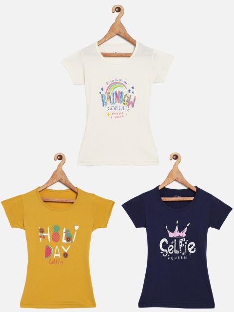 

Little Drops Girls Pack Of 3 Printed T-shirtted T-shirt, Off white