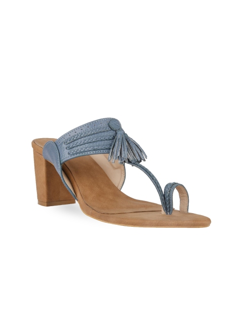 

SKO Blue Leather Ethnic Block Heels with Tassels
