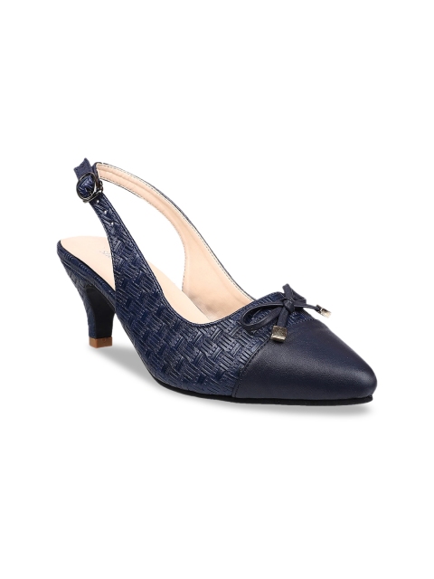 

SHUZ TOUCH Navy Blue Textured Pumps with Bows