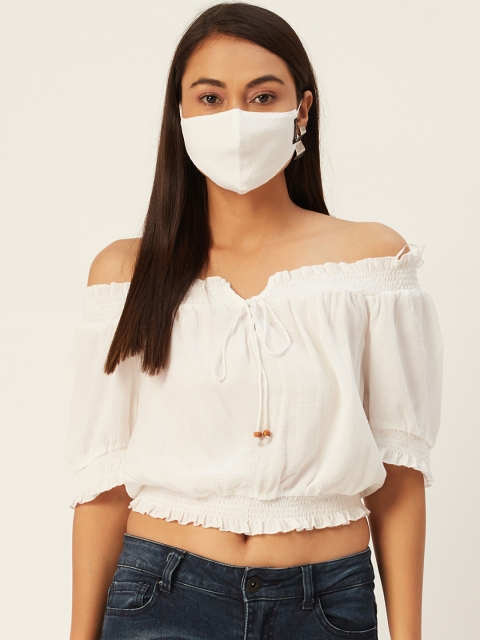 

DressBerry White Off-Shoulder Bardot Crop Top Comes With a Matching Face Mask
