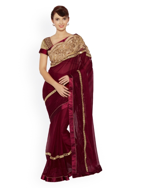 

Indian Women Maroon Georgette Embroidered Saree