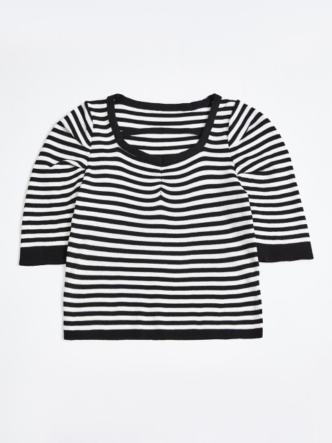 

URBANIC Women Black & White Striped Sweater Vest