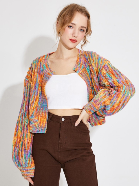 

URBANIC Women Multicoloured Printed Cardigan Sweater, Multi