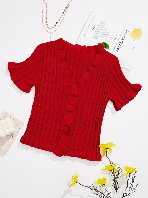 

URBANIC Women Red Striped Cardigan