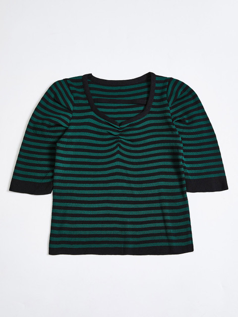 

URBANIC Women Green & Black Striped Pullover