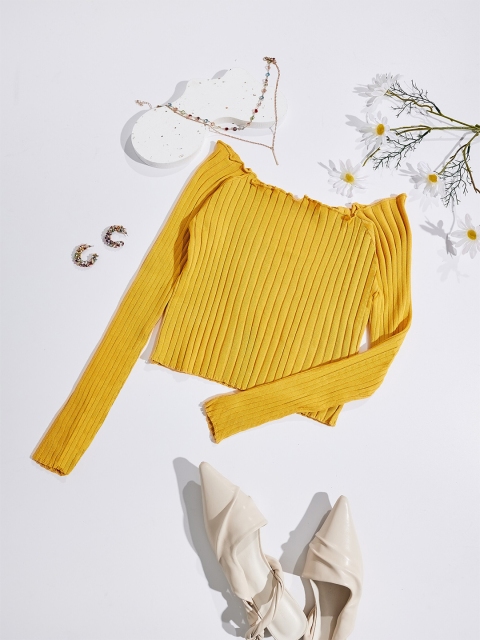 

URBANIC Women Yellow Striped Pullover