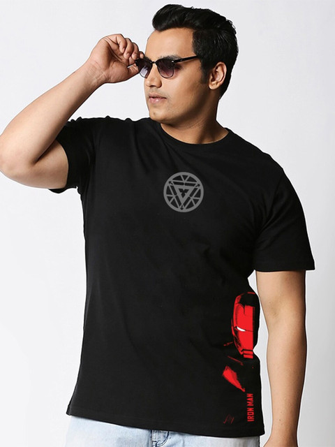

Bewakoof Men Black Printed Pure Cotton Applique T-shirt Plus Size