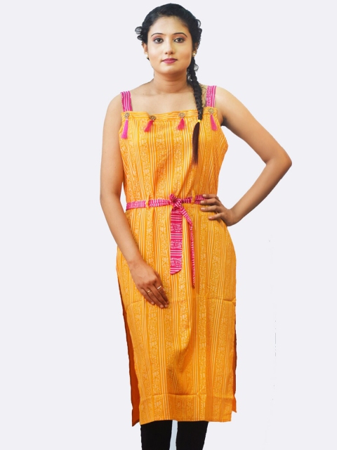 

GREEN DRAGONFLY Women Yellow & Pink Striped Kurta