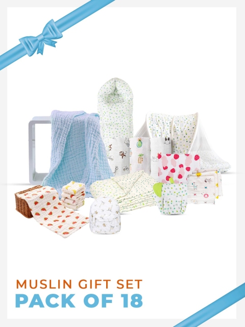 

Moms Home Kids Set Of 18 Organic Cotton Muslin Baby Apparel Gift Set, Multi