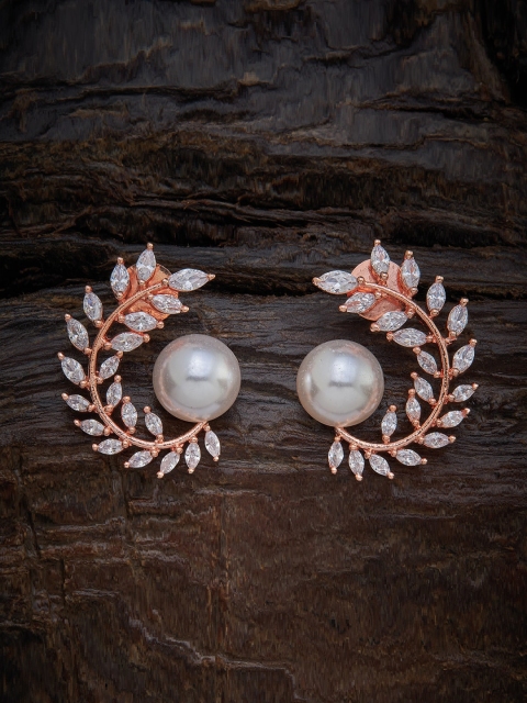 

Kushal's Fashion Jewellery White & Rose Gold-Plated Leaf Shaped Studs Earrings