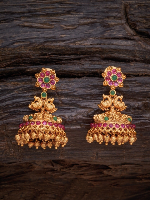 

Kushal's Fashion Jewellery Red Dome Shaped Jhumkas Earrings