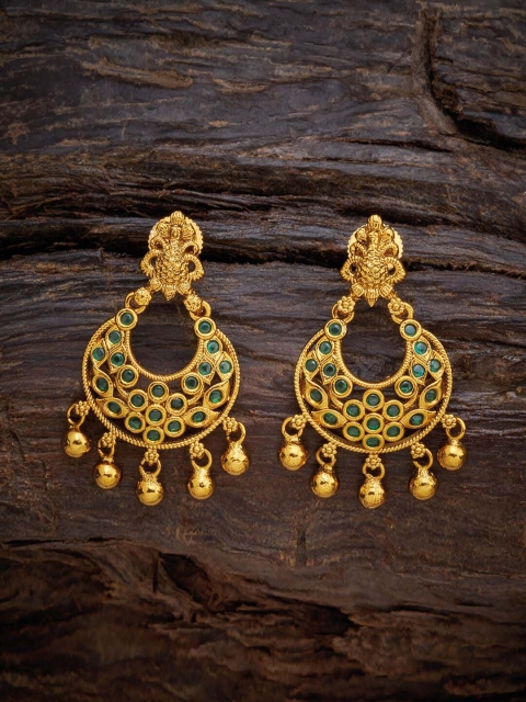 

Kushal's Fashion Jewellery Women Gold-Toned & Green Crescent Shaped Drop Earrings