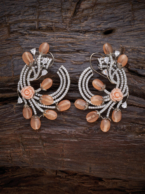 

Kushal's Fashion Jewellery Peach-Coloured Rhodium Plated Floral Studs Earrings