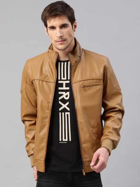 

HRX by Hrithik Roshan Men Tan Solid Biker Jacket