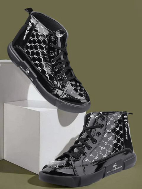 

mr wonker Men Black Batman Printed High-Top Sneakers