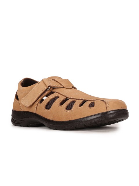 

Bata Men Beige & Black Leather Fisherman Sandals