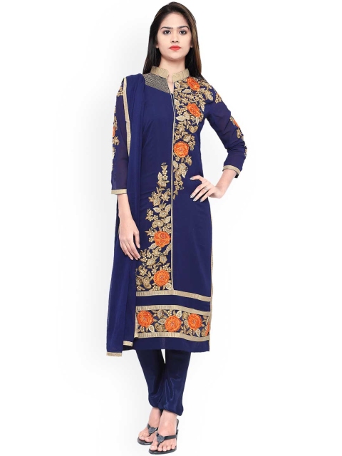 

Kvsfab Blue Georgette Embroidered Unstitched Dress Material