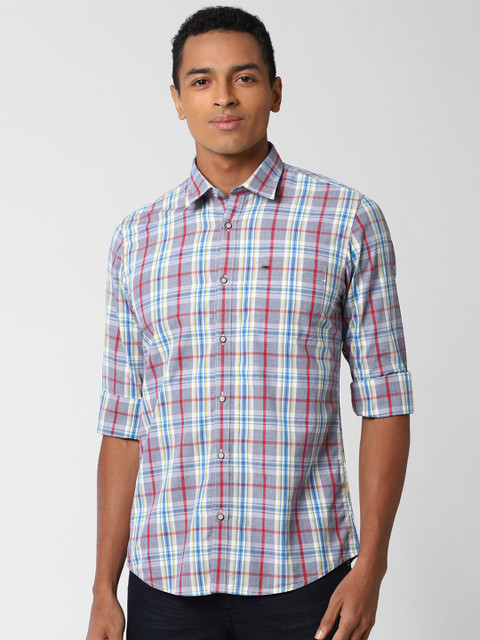 

Peter England Casuals Men Grey Slim Fit Tartan Checks Checked Casual Shirt