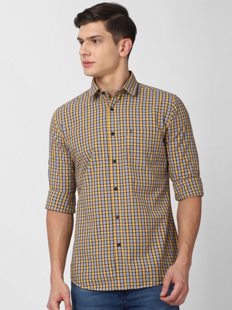 

VAN HEUSEN DENIM LABS Men Yellow Slim Fit Checked Casual Shirt