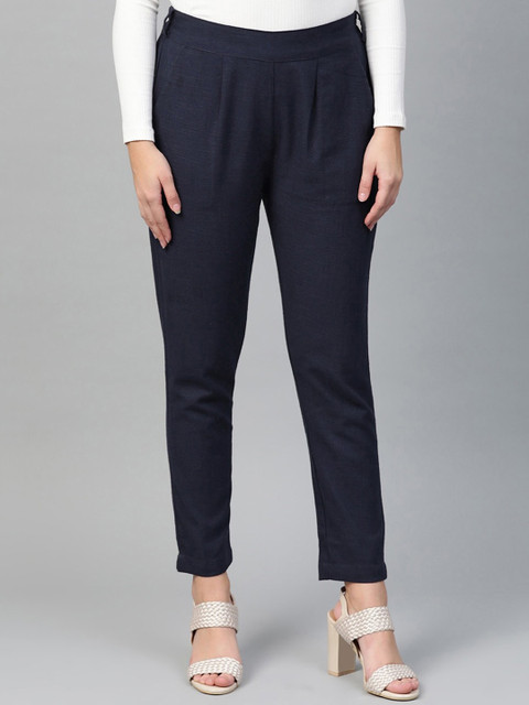 

KAAJH Women Black Straight Fit Pleated Straight Trouser