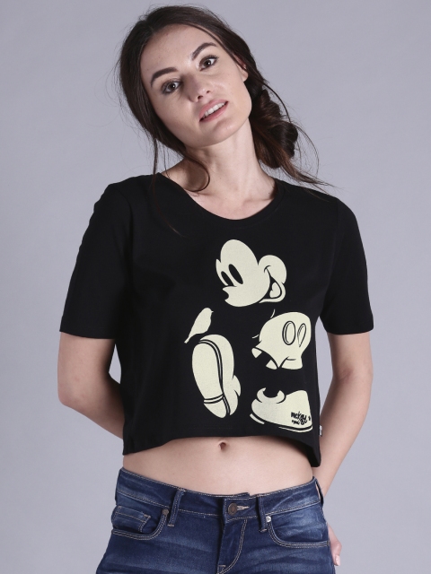 

Kook N Keech Disney Women Black Printed Round Neck Crop T-shirt