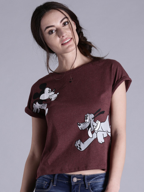 

Kook N Keech Disney Women Burgundy Printed Round Neck T-shirt
