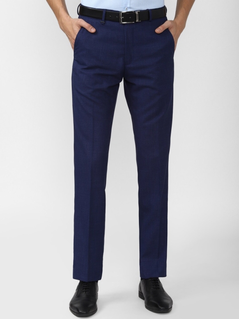 

Van Heusen Men Navy Blue Solid Slim Fit Trousers