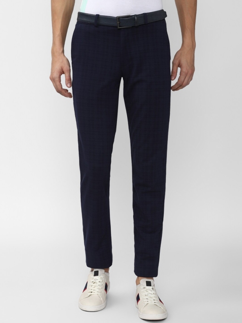 

Van Heusen ACADEMY Men Navy Blue Checked Slim Fit Trousers